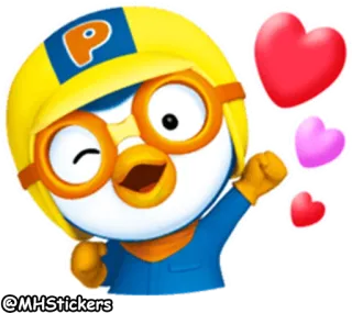 💕 Pororo เพนกวิน, การ์ตูน, น่ารัก, หมวกกันน็อก, แอนิเมชัน telegram sticker