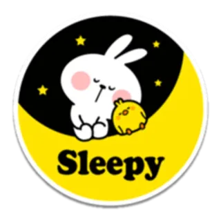 😴 Sleepy endormi, lapin, poussin, lune, nuit, dessin animé, mignon telegram sticker