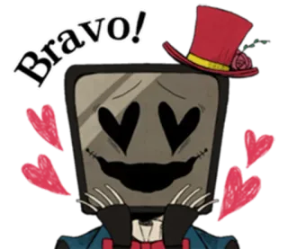 😍 Bravo! ตัวละคร, การ์ตูน, หัวใจ, หมวก, ความรัก, ทักทาย telegram sticker