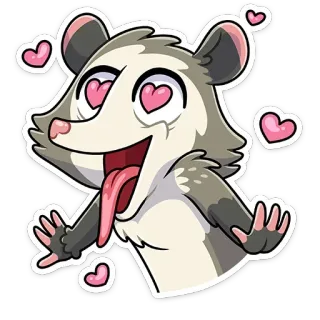 🥰 zarigüeya, amor, corazones, lindo, dibujos animados, animal, pegatina telegram sticker
