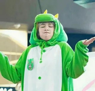 🐍 Personne, Costume dinosaure, Vert, Combinaison, Cosplay, Street style telegram sticker