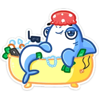 🤑 Tubarão, Banho, Touca de banho, Dinheiro, Tubarão de desenho animado, Luxo, Relaxamento telegram sticker