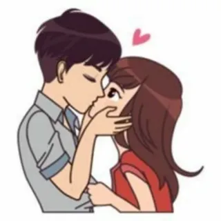 💋 cium, cinta, romantis, pasangan, kartun, hati whatsapp sticker