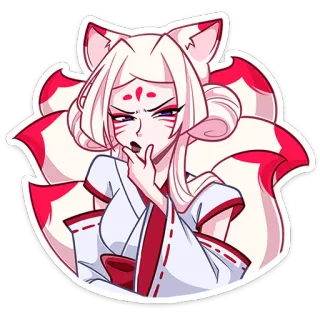 🤔 Anime, Fille renard, Kitsune, Mignon, Illustration, Autocollant telegram sticker