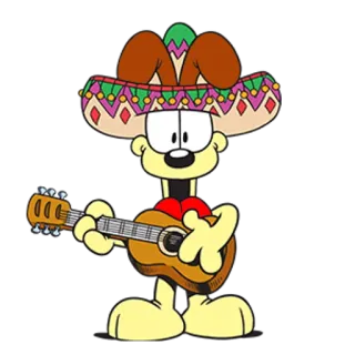 🎸 Garfield cartoon, cat, mexican, sombrero, guitar whatsapp sticker