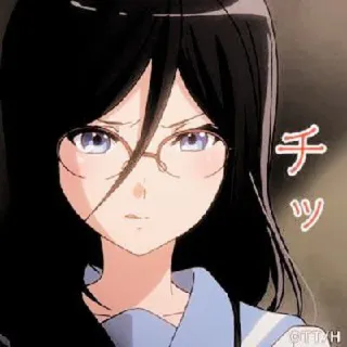 💗 チッ anime, girl, glasses, cute, displeased whatsapp sticker