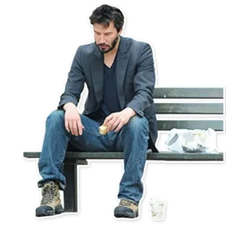 😕 Keanu Reeves sad, bench, lonely, actor, sitting telegram sticker