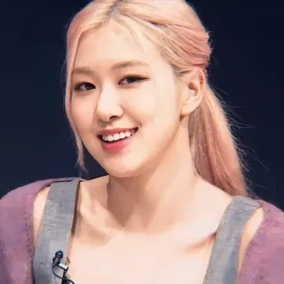 🍐 Rose Rosa, K-Pop, cantante, celebridad, pelo rosa, retrato, sonriendo, mujer telegram sticker