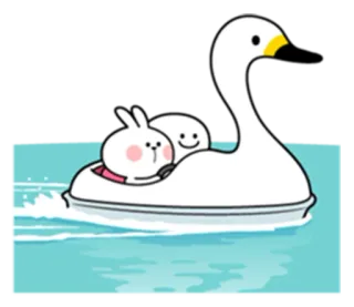 🌊 Schwan, Boot, Hase, niedlich, Tier, Cartoon whatsapp sticker