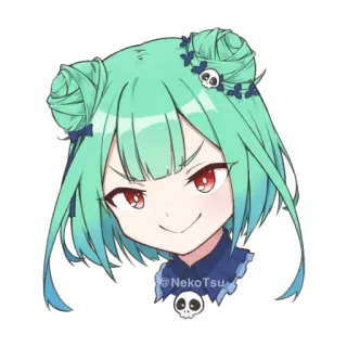 😏 NekoTsu Anime, Personagem, Cabelo verde, Fofo, Ilustração, Adesivo telegram sticker
