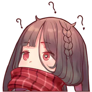 😍 ragazza anime, carino, punti interrogativi, cartone animato, ritratto, adesivo telegram sticker