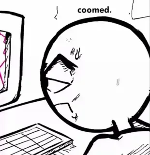 ⏯ coomed. 컴퓨터, 막대기 인간, 인터넷, 만화, 밈, 그림 telegram sticker