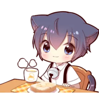 🍓 Anime, Garoto gato, Fofo, Kawaii, Café da manhã, Torrada telegram sticker