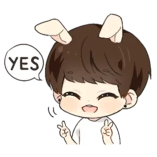 ✌ YES Dibujos animados, Orejas de conejo, Sí, Aprobación, Lindo, Positivo, Alegre telegram sticker