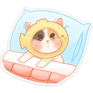 😠 gato, almohada, dormilón, lindo, animal, sombrero de pez, gato calicó whatsapp sticker