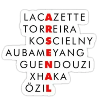 📝 LACAZETTE
TORREIRA
KOSCIELNY
AUBAEANG
GUENDOUZI
XHAKA
ÖZIL arsenal, football, soccer, team, players telegram sticker