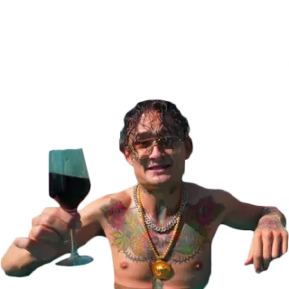 🍷 мужчина, вино, татуировки, украшения, солнцезащитные очки, бассейн telegram sticker
