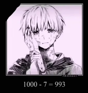 💀 1000 - 7 = 993 anime, manga, crying, sad, expression, emotion telegram sticker