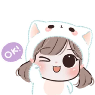 👌 OK! ragazza, carino, ok, positivo, occhiolino, cartone animato, anime, kawaii whatsapp sticker