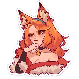 🤔 garota anime, orelhas de raposa, beicinho, cabelo laranja, feminino, desenho animado, orelhas de animal, adesivo whatsapp sticker
