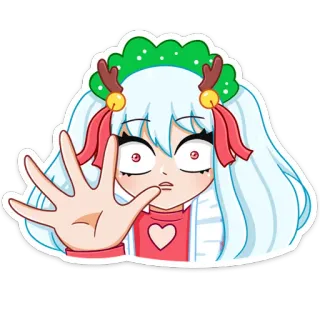 😳 anime girl, cartoon character, christmas, reindeer headband, cute, kawaii, shocked, stop gesture telegram sticker