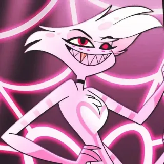 💝 Angel Dust Hazbin Hotel cartone animato, demone, rosa, personaggio, sorridente, Hazbin Hotel telegram sticker