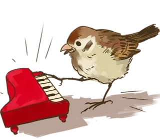 🎵 птица, воробей, пианино, красный, музыка, животное whatsapp sticker