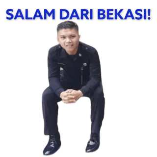 ☕️ SALAM DARI BEKASI! mężczyzna, Bekasi, powitanie, azjatycki, siedzący, poza telegram sticker