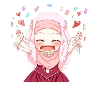 🤗 Cartoon, Sticker, Mädchen, Hijab, Muslim, Anime, Fröhlich, Herzen telegram sticker