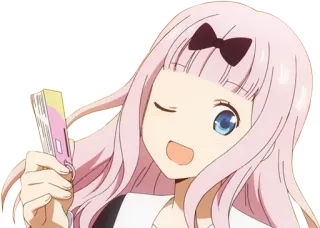 😉 Chika Fujiwara Kaguya-sama: Love Is War Anime, Chika, Kawaii, Carino, Occhiolino, Capelli rosa whatsapp sticker