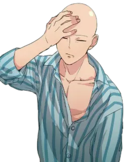 🤤 аниме, лысый, больной, уставший, сонный, мужчина, пижама whatsapp sticker