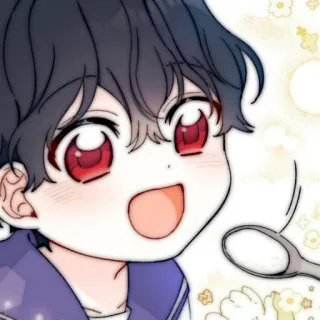 🧸 Anime, Desenho animado, Criança, Bonito, Kawaii, Sorrindo, Colher whatsapp sticker