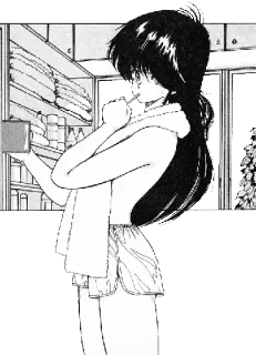 🚽 애니메이션 여자, 수건, 칫솔, 욕실, 만화, 흑백 telegram sticker