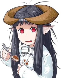 😦 アニメの女の子, 角, 可愛い, 食べ物, スプーン telegram sticker