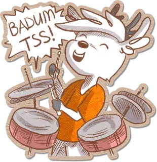 😃 BADUM TSS! барабанщик, барабаны, олень, шутка, звукоподражание, мультфильм telegram sticker