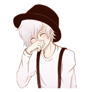 ☺ Аниме, Парень, Шляпа, Иллюстрация, Грустный, Милый whatsapp sticker