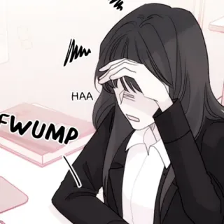 🍢 HAA, Fwump Anime, Manga, Biuro, Kobieta, Zmęczona, Smutna, Rozpacz telegram sticker