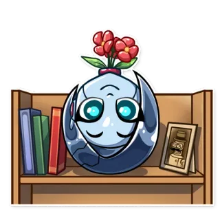 🙃 robot, flowers, books, shelf, cartoon telegram sticker