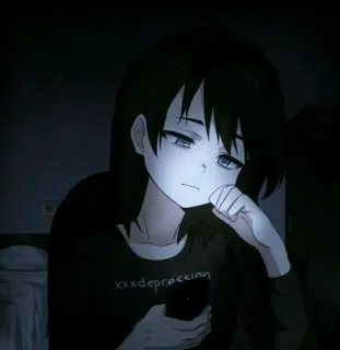 ➖ xxxdepression anime, sad, depression, girl, phone, dark telegram sticker