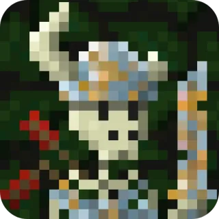 💀 Pixel art, Scheletro, Guerriero, Fantasy, Cavaliere, Spada, Armatura telegram sticker