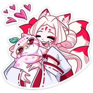 🥰 Animé, fille renard, mignon, kemonomimi, chat, coeurs, kawaii, personnage telegram sticker