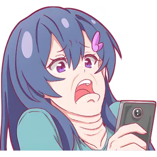😱 anime, gadis, ekspresi, terkejut, telepon seluler telegram sticker