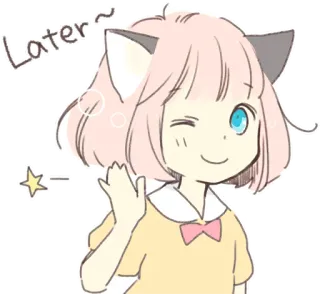 👋 Later~ anime, orelhas de gato, acenando, fofo, adesivo telegram sticker
