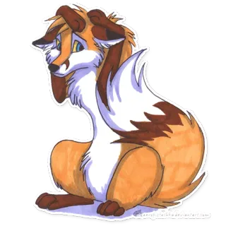 😞 renard, dessin animé, animal, poilu, mignon, assis, orange, blanc telegram sticker