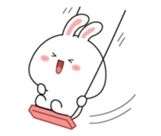 😚 lapin, mignon, animal, dessin animé, joyeux, balançoire, kawaii, gai whatsapp sticker