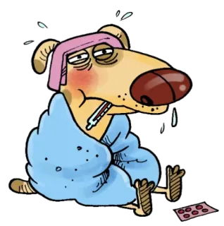 🤒 malato, cane, termometro, malattia, cartone animato, animale, raffreddore, influenza whatsapp sticker