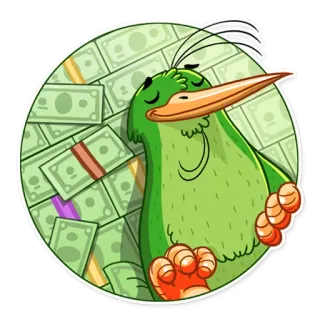 🤑 pájaro, dinero, dibujo animado, riqueza, éxito, verde whatsapp sticker