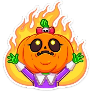 🔥 zucca, halloween, adesivo, cartone animato, fiamme, personaggio telegram sticker