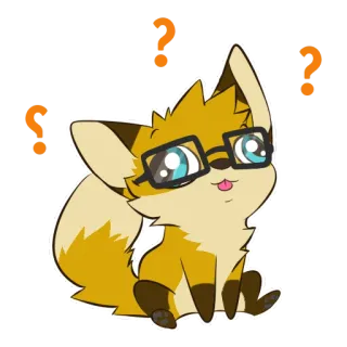🤪 fox, cartoon, animal, glasses, cute, question marks, confused telegram sticker