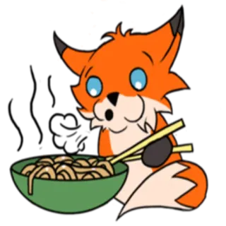 🍜 キツネ, 食べる, ラーメン, 麺, かわいい, どんぶり, 箸 telegram sticker